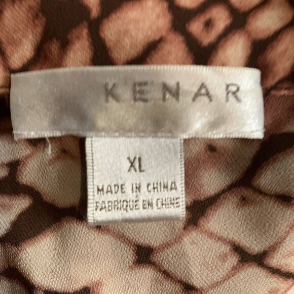 Kenar Sleeveless Top Brown Snakeskin Print Heavily Wood Beaded Neckline XL - Picture 7 of 9